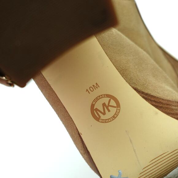 Michael Kors Piper Platform Tan Suede Peep Toe Block Heel Sandals Size 10 - Picture 6 of 7
